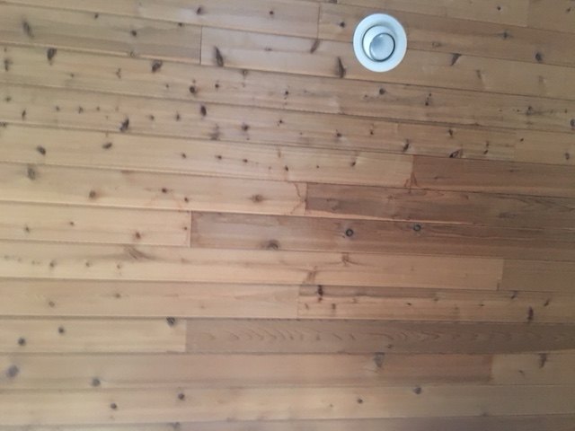 how to clean water stains on cathedral cedar ceiling