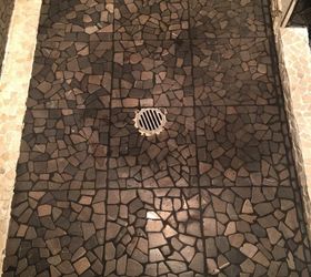 Stone Pebble Tiles on Top of Old Tiles