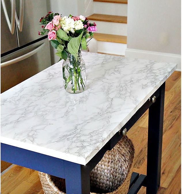s fake it until you make it 25 creative hacks for high end looks, Glue a Faux Marble Counter Top