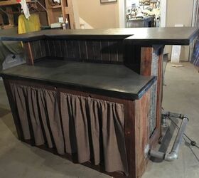 one shipping crate equals two home bars, Bartender s side with curtains