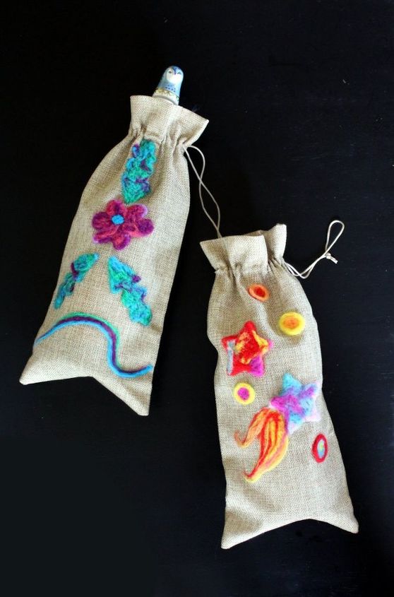 needle felted wine bags diy for gift giving