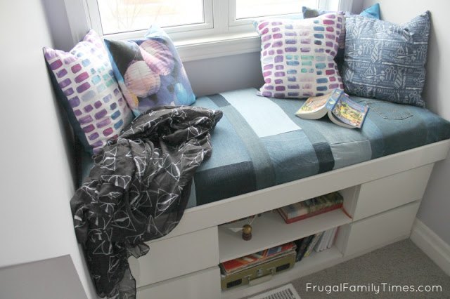how to make a simple window seat cushion from reclaimed denim jeans