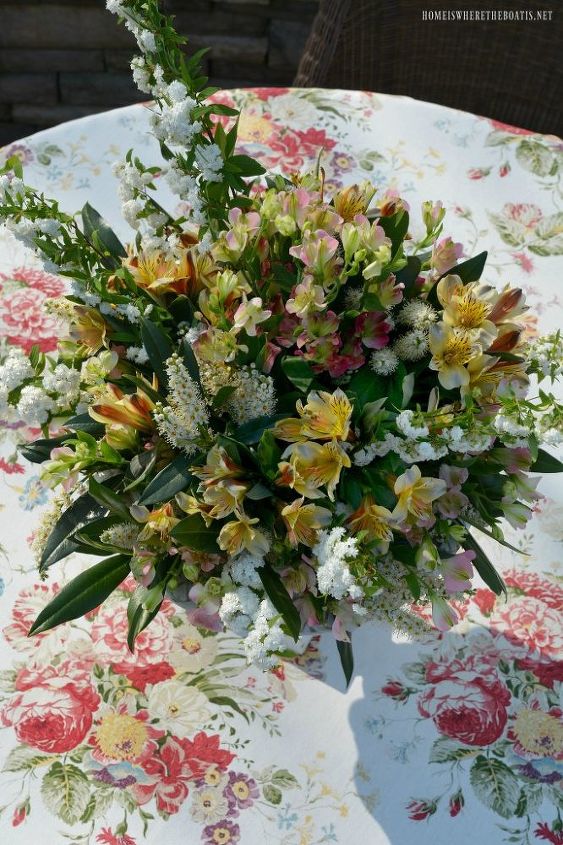 spring flower arrangement using garden and grocery store flowers