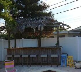 q how or what do i use to place the top of my tiki bar inexpensively