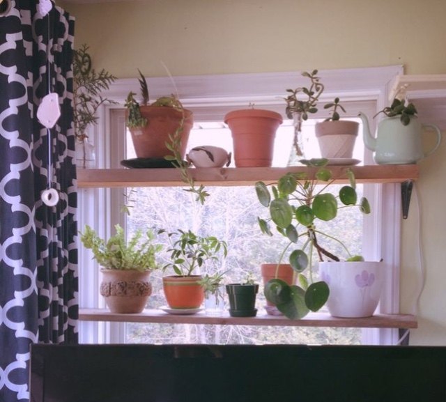 estantera para plantas en la ventana de bricolaje