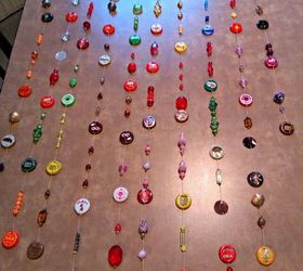 beads and bottlecaps wall hanging, All the bead and cap strands are ready