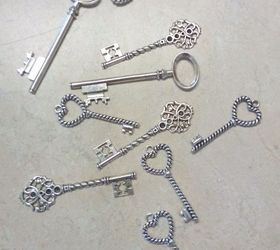capiz shell and bead ornamental hanging, Shiny silver key charms