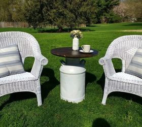 painting wicker chairs and a milk can table diy bistro set