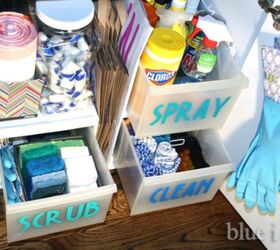 s the 15 smartest storage hacks for under your sink, Stack well labeled plastic drawers