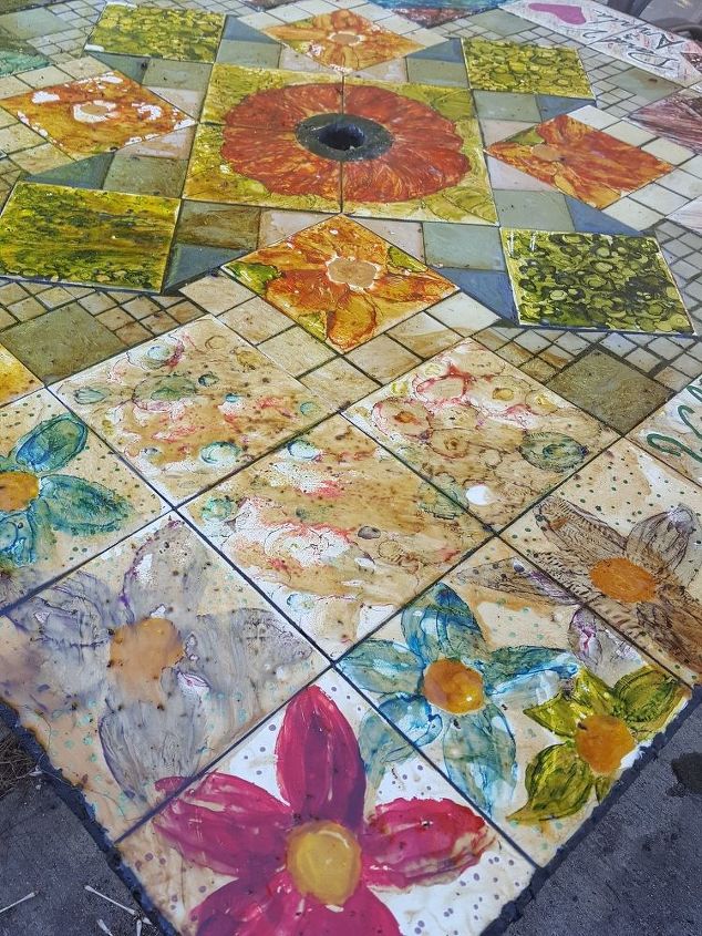 q help tile table painted with alcohol ink bad acrylic pour