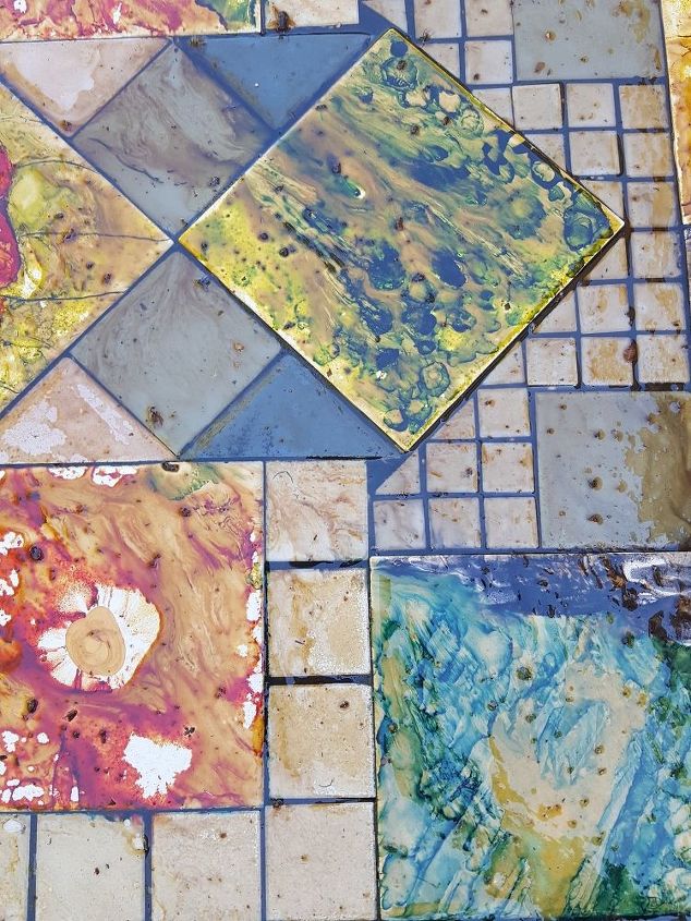 q help tile table painted with alcohol ink bad acrylic pour