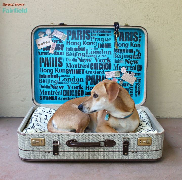 s 30 great ideas for every pet owner, Repurpose A Suitcase With Stencils For A Bed