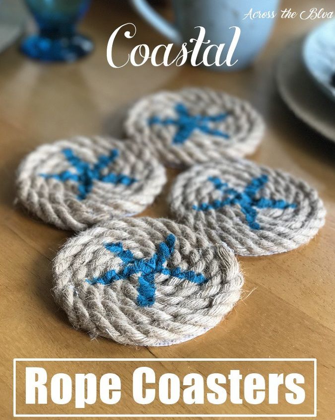 23 adorables maneras de hacer tus propios posavasos, Posavasos de cuerda con estrellas de mar
