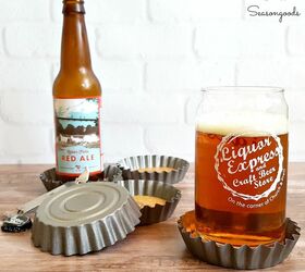 s 23 adorable ways you can make your own coasters, Vintage Tart Tin Bottle Cap Coasters
