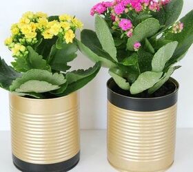 15 cute ways to decorate tin cans into planters, Metallic with a black stripe
