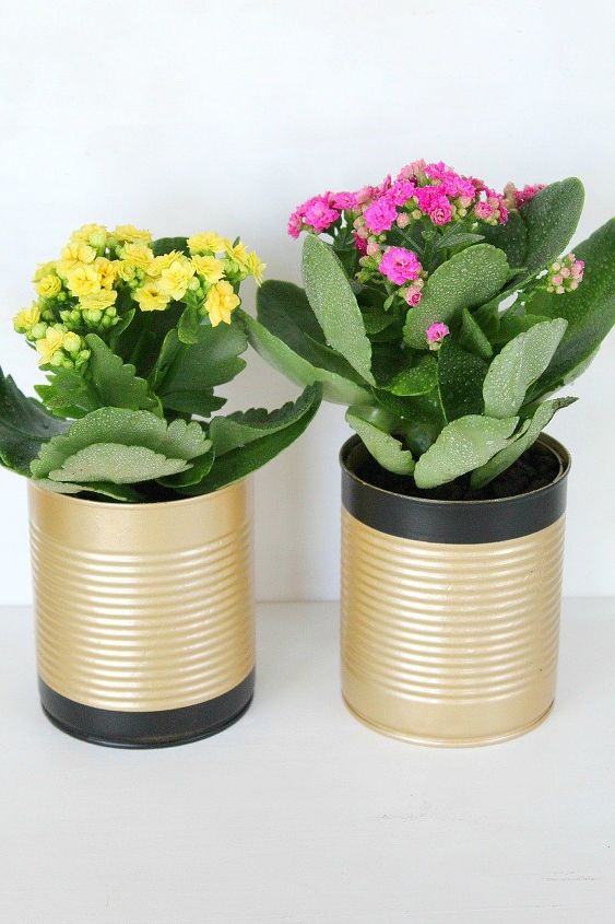15 cute ways to decorate tin cans into planters, Metallic with a black stripe