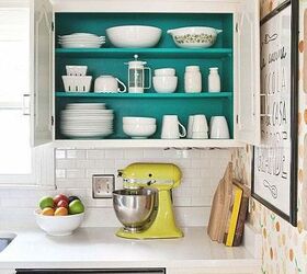 s 9 ways to bring color into your kitchen, Add A Pop Of Color To The Inner Cabinet