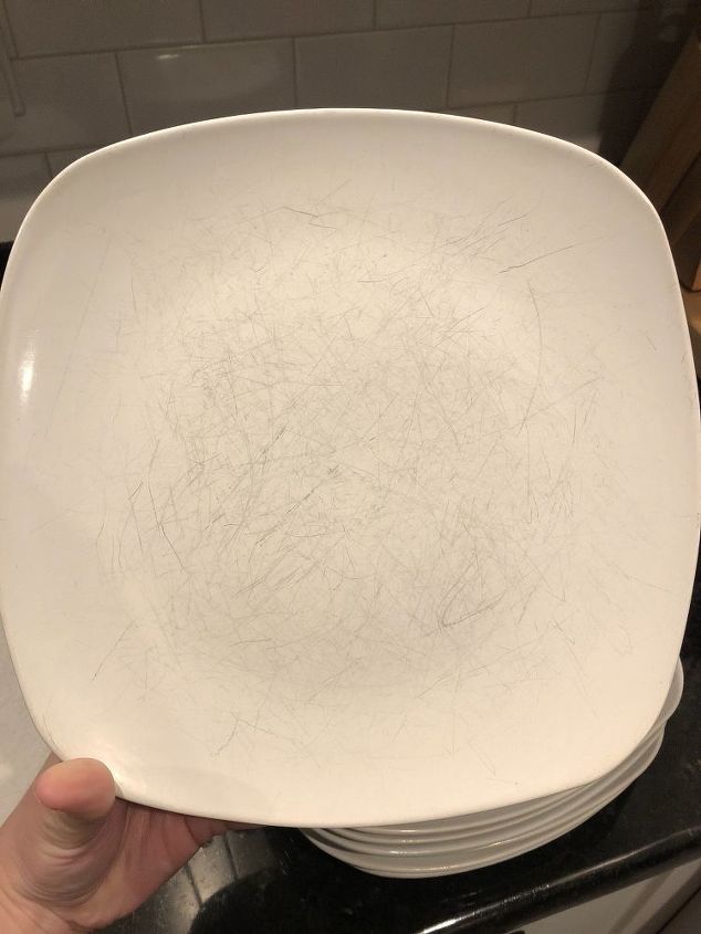 remove knife scratches from porcelain plates, BEFORE