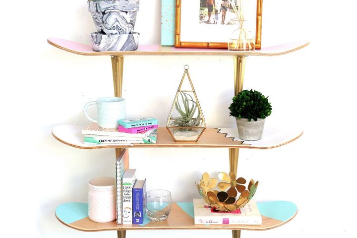 21 small things you can do to beautify your home this weekend, Skateboard Deck Shelf Upcycle