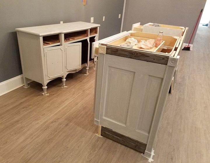 boutique counter from an old door, Counter and dresser in Seagull Gray