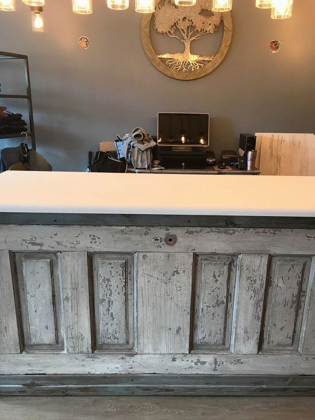 boutique counter from an old door, Painting the door