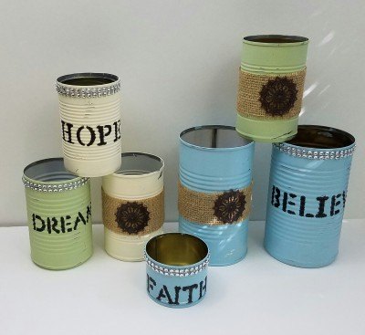 15 cute ways to decorate tin cans into planters, Stenciled with inspirational words