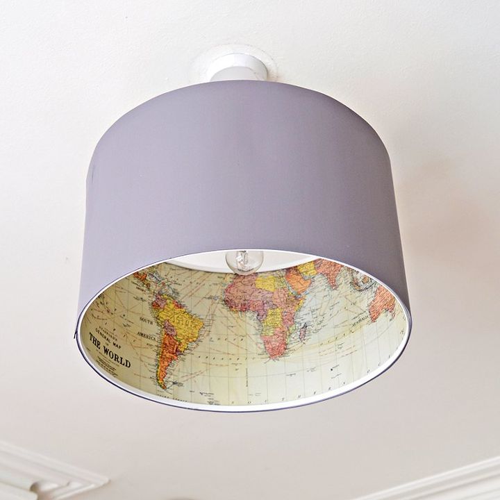 s spruce up your plain lamp with one of these great ideas, An Ikea Lamp Map Makeover