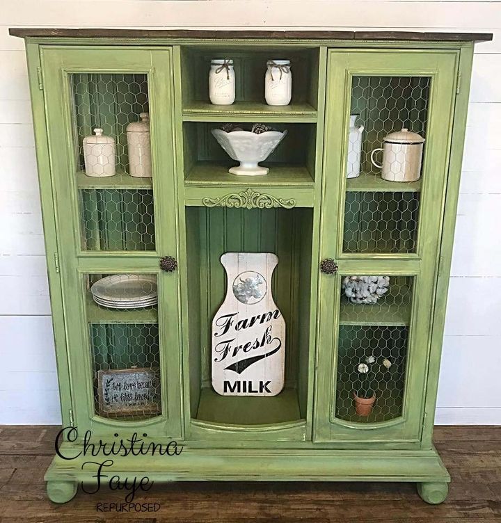 Repurposed Tv Hutch Top Now A Gorgeous Farmhouse Style Cabinet