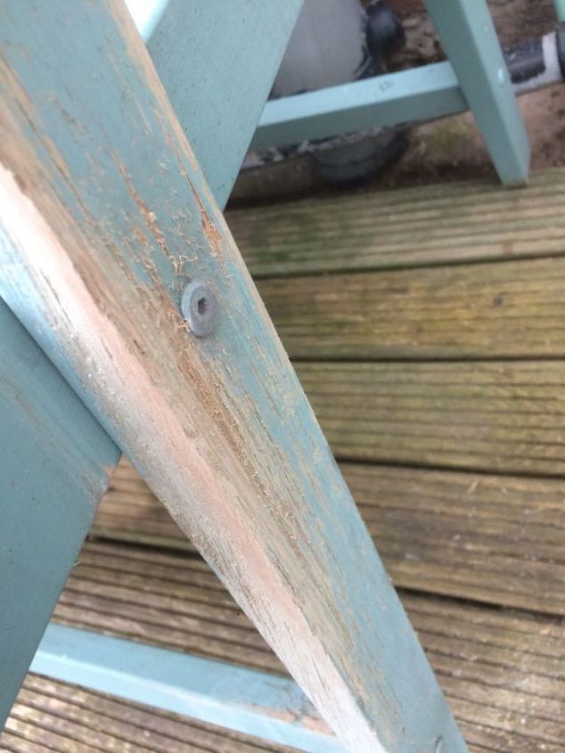restoring a scratched and worn blue bench