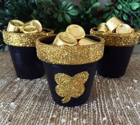 s 22 idea to make your terra cotta pots look oh so pretty, Add glitter for St Patty s Day pots of gold