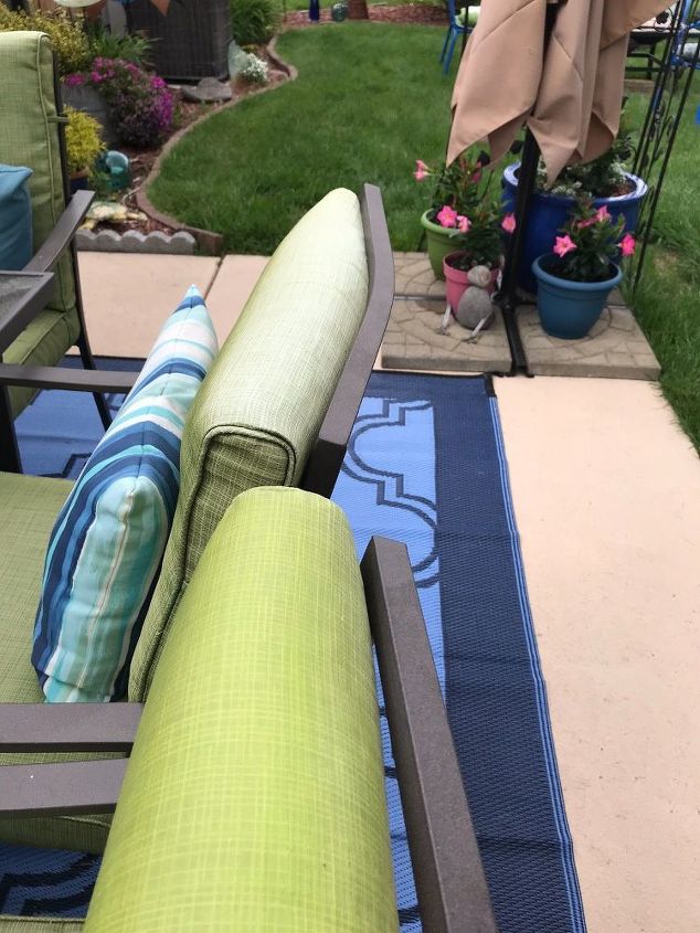 patio cushion rehab with paint, Before and after of back cushions