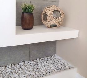 faux cement wall and floating cabinet