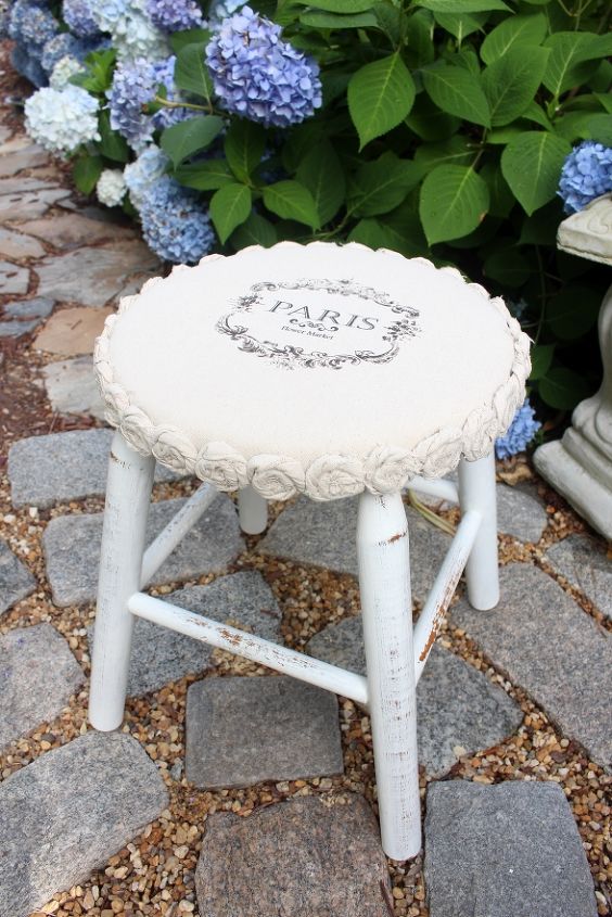 s 20 ways to improve your drop cloth, Mini Rosette Stool Makeover