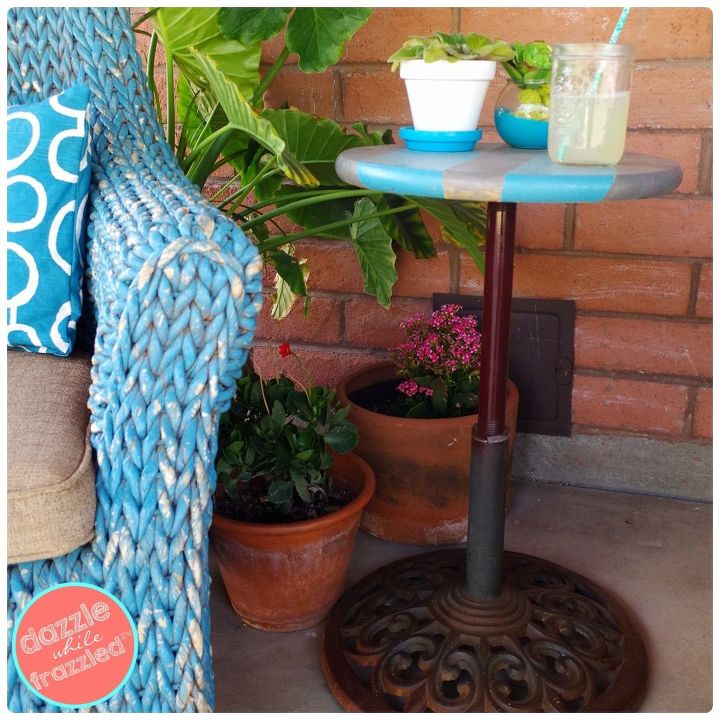 from rusted umbrella stand to patio table