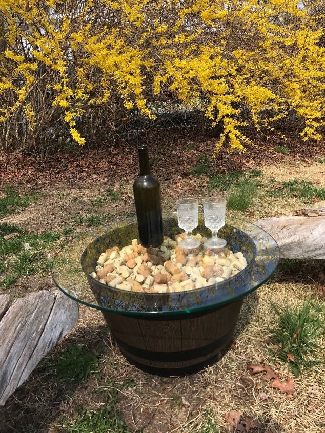 15 ways to brighten up your backyard this summer, Make A Patio Table Filled With Wine Corks