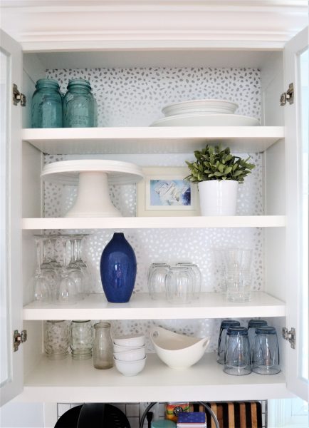 s make your kitchen beautiful with these inexpensive ideas, Wallpaper The Back Of Your Cabinets
