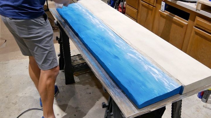 mesa ocenica de resina epxi que brilha no escuro, Pinte o fundo da mesa do oceano