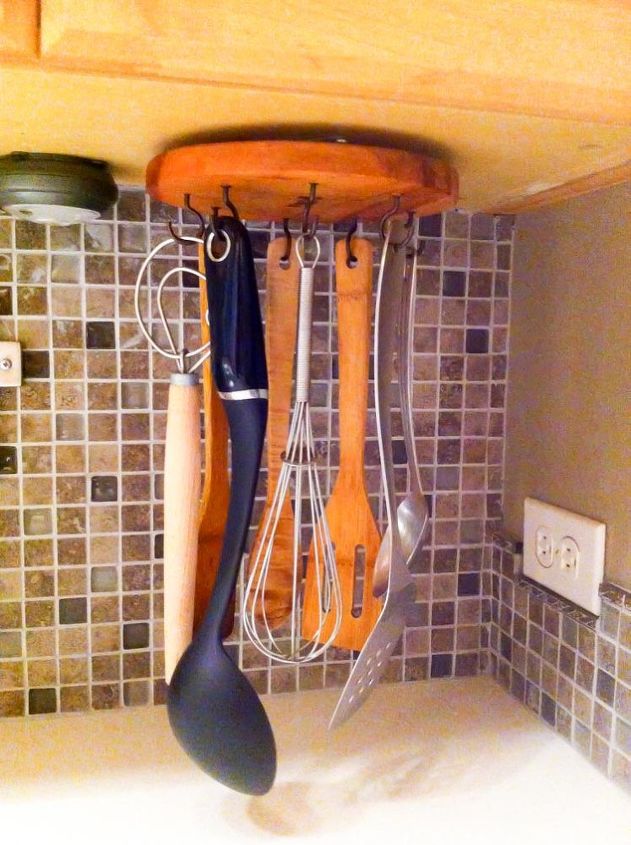 s 15 diy kitchen ideas that will come in handy, Rotating Utensil Storage Rack