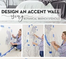 design an accent wall using botanical branch stencils
