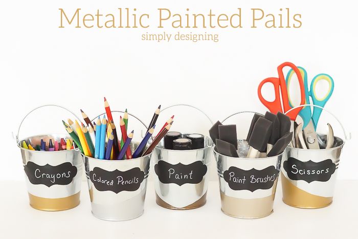 s 30 stunning ways to use metallic paint no experience necessary, Organize With Golden Dipped Pails