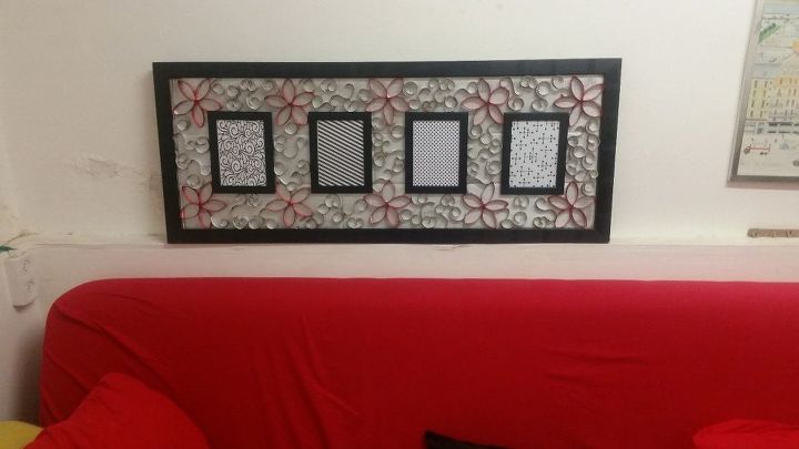 wall art from broken mirror frame and toilet paper rolls