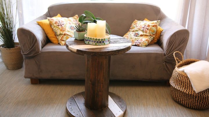 s these coffee table ideas will inspire you to make your own, Dusty Cable Spool Trendy Coffee Table