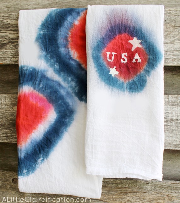 s 18 beautiful crafts for the 4th of july, Tie Dye Tea Towels