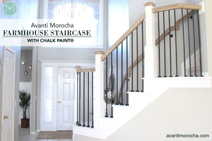 farmhouse staircase with chalk paint