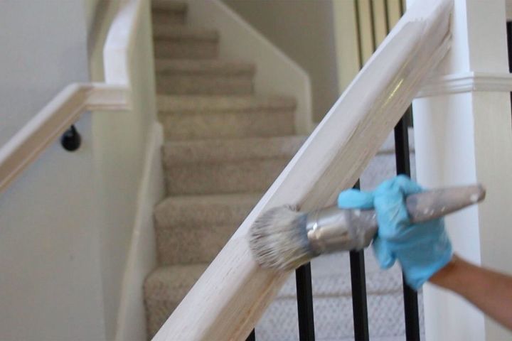 farmhouse staircase with chalk paint