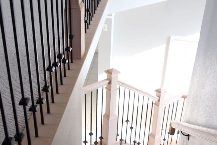 farmhouse staircase with chalk paint