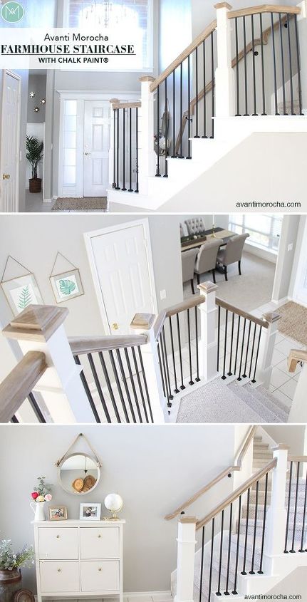 farmhouse staircase with chalk paint