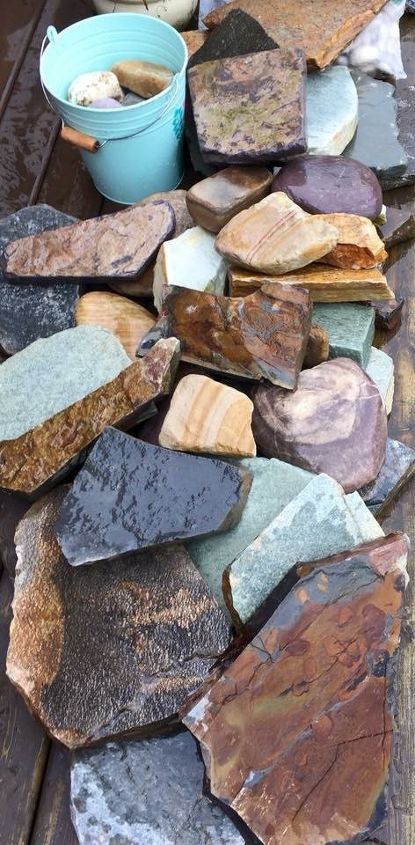 creating a stone mosaic front garden path, A rainbow of stones