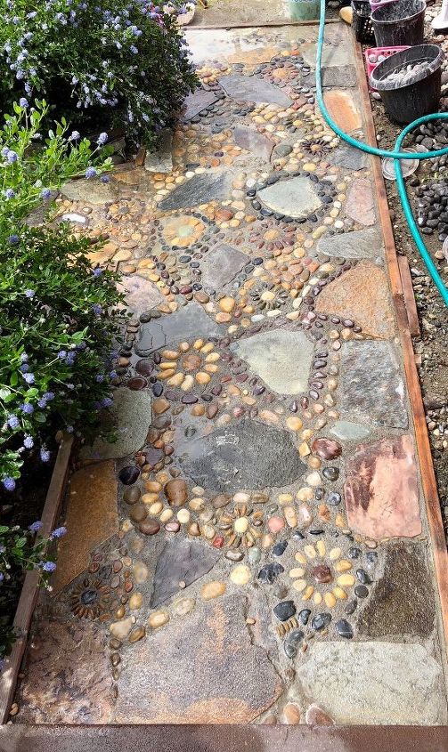 creating a stone mosaic front garden path, What it looks like wet look like sealed