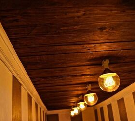 hallway makeover pallet ceiling lights and stripes
